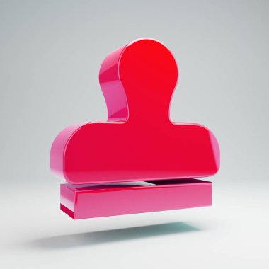 Beyaz arka planda izole hacimsel parlak sıcak pembe Damga simgesi.