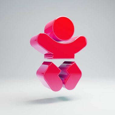 Beyaz arka planda izole hacimsel parlak sıcak pembe Bebek simgesi.