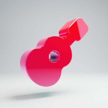 Beyaz arka planda izole hacimsel parlak sıcak pembe Gitar simgesi.