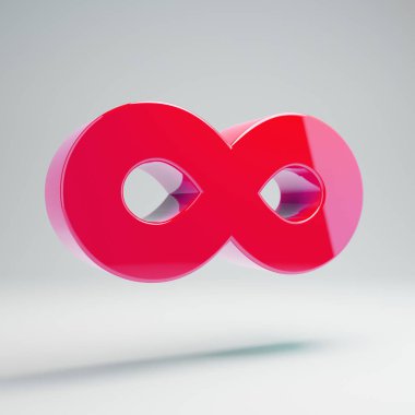 Beyaz arka planda izole hacimsel parlak sıcak pembe Infinity simgesi.