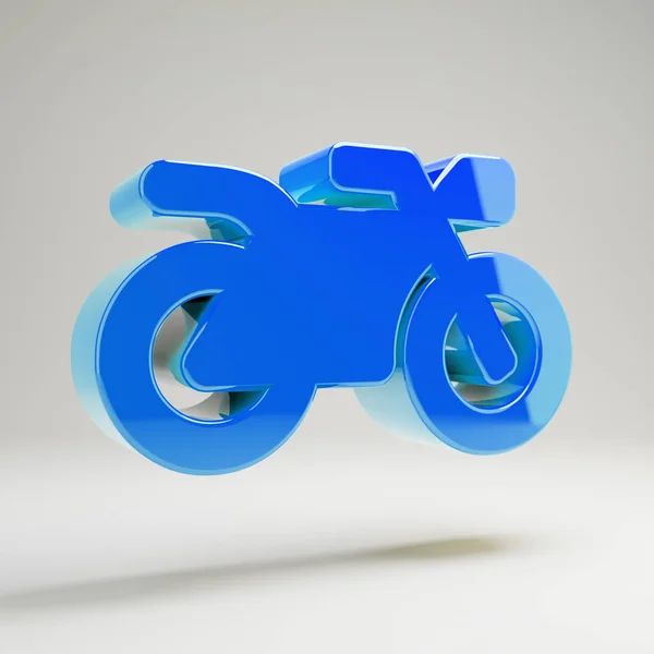 Objemový lesklý modrý ikona motocyklu izolovaná na bílém pozadí. — Stock fotografie
