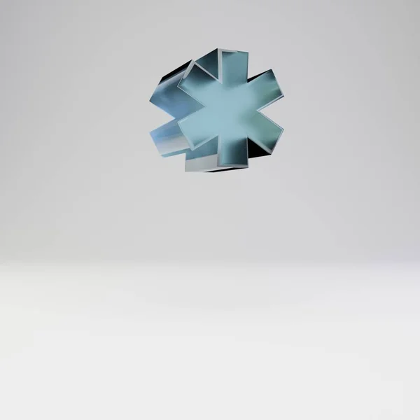 Eis 3D Sternchen Symbol. transparente Eisschrift mit glänzenden Reflexen und Schatten auf weißem Hintergrund. — Stockfoto