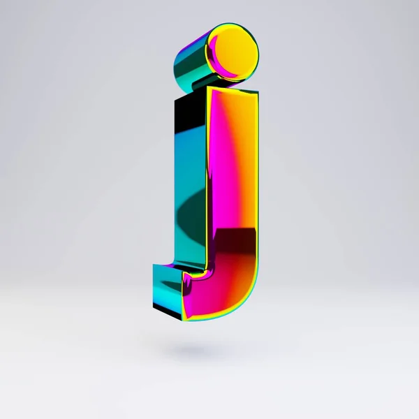 홀로그램 3D 문자 J 소문자. 흰색 배경에 여러 가지 빛과 그림자가 있는 광택 글꼴. — 스톡 사진