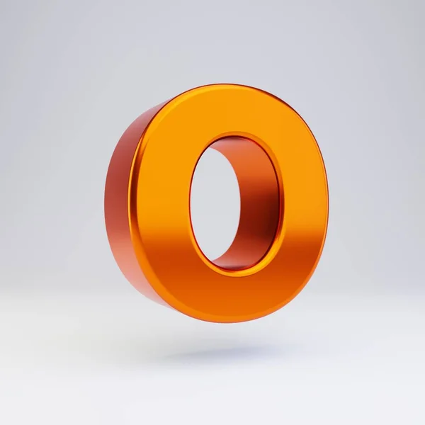 3d letter O uppercase. Hot orange metallic font with glossy reflections and shadow isolated on white background. — Stock Photo, Image