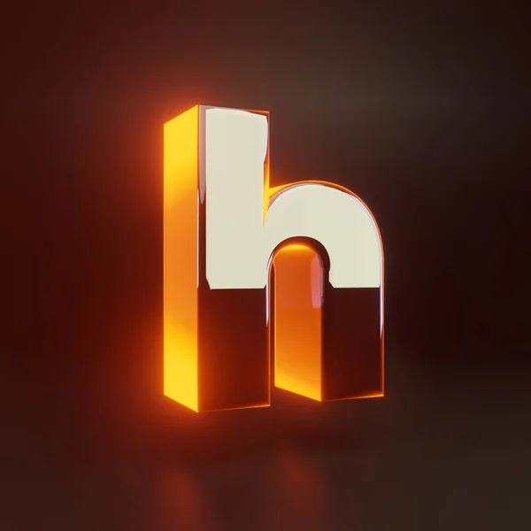 3D letter H kleine letters. Gloeiend glanzend metallic lettertype met oranje lampjes geïsoleerd op zwarte achtergrond. — Stockfoto