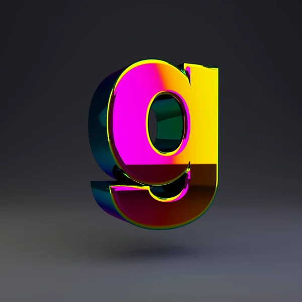 Holografisk 3d brev G små bogstaver. Glossy skrifttype med flerfarvede refleksioner og skygge isoleret på sort baggrund . - Stock-foto