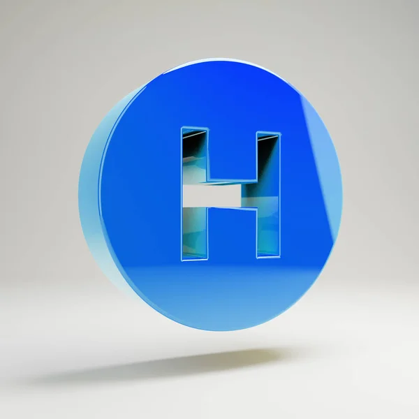 Ikon Rumah Sakit biru mengkilap Volumetrik terisolasi pada latar belakang putih . — Stok Foto