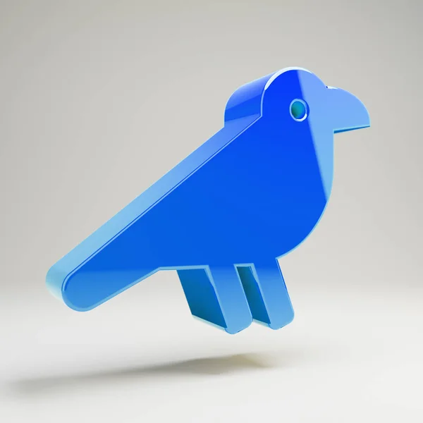 Volumetric glossy blue Crow icon isolated on white background.