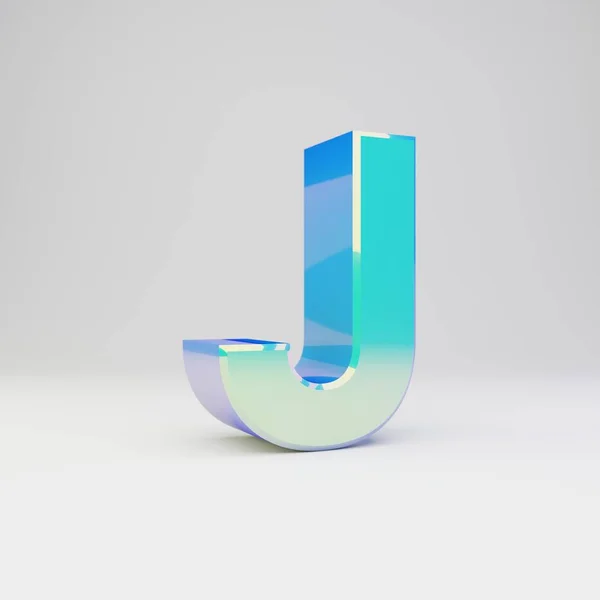 Sky Blue 3d letter J case. Металлический шрифт с глянцевыми отражениями и тенью на белом фоне . — стоковое фото