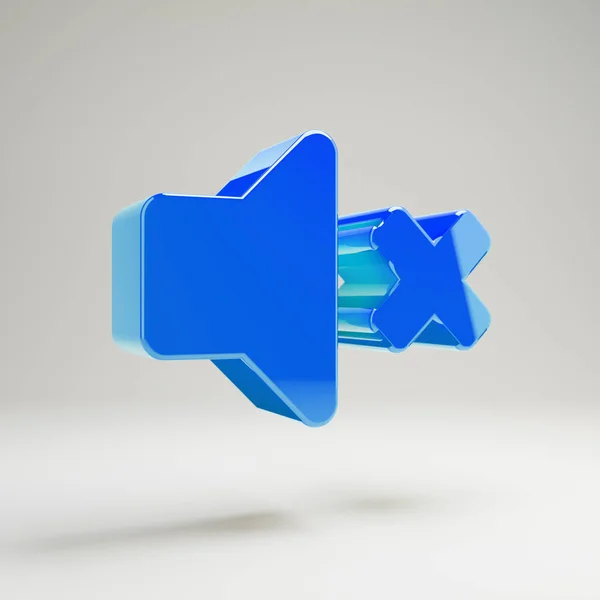 Volumetric glossy blue volume mute icon isolated on white background.