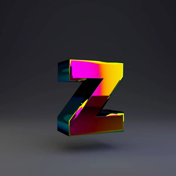 Holographic 3d letter Z lowercase. Glossy font with multicolor reflections and shadow isolated on black background. — Stock Photo, Image