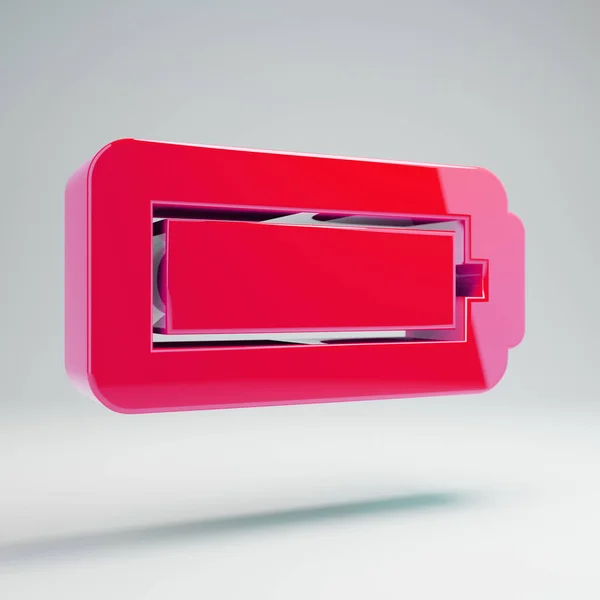 Bateria rosa quente brilhante volumétrica Ícone completo isolado no fundo branco . — Fotografia de Stock