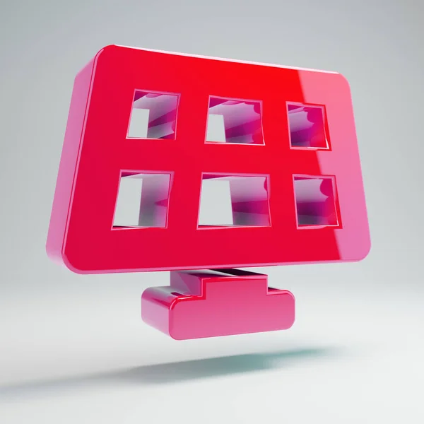 흰색 배경에 격리 된 볼륨 광택 핫 핑크 태양 전지 패널 아이콘. — 스톡 사진