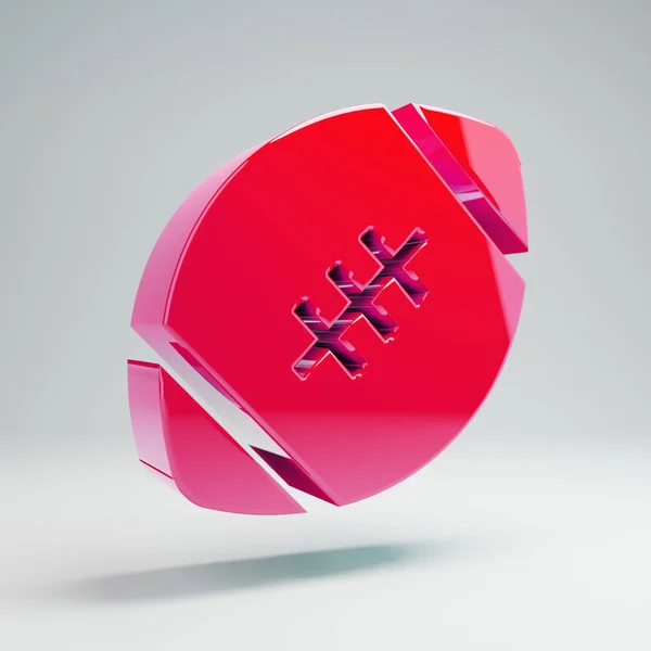 Ογκομετρικό γυαλιστερό ζεστό ροζ μπάλα ποδοσφαίρου εικονίδιο απομονώνεται σε λευκό φόντο. — Φωτογραφία Αρχείου
