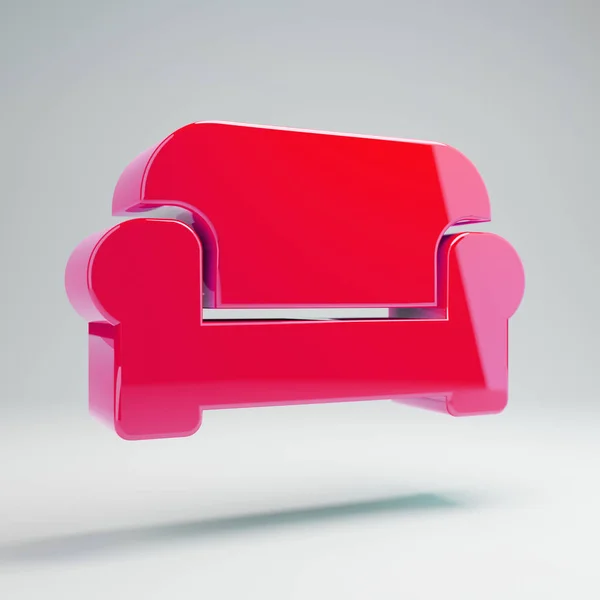 Volumetric brilhante rosa quente ícone do sofá isolado no fundo branco . — Fotografia de Stock