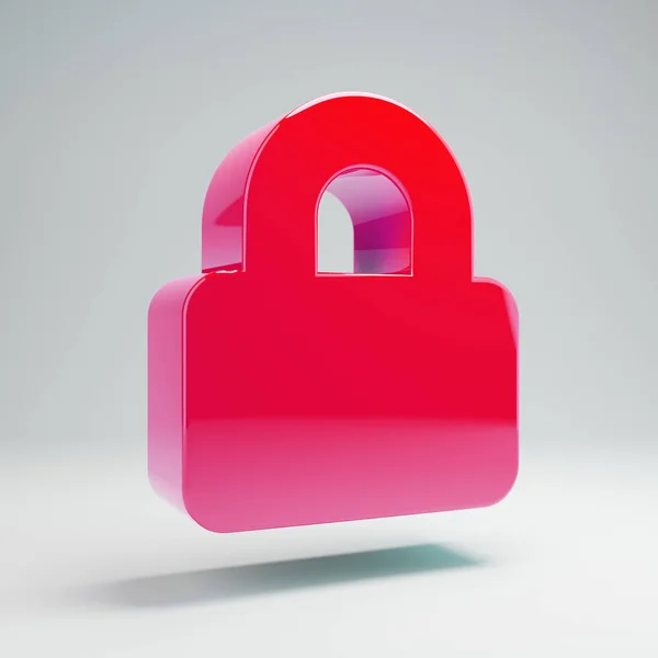 Volumetric glossy hot pink Lock icon isolated on white background.