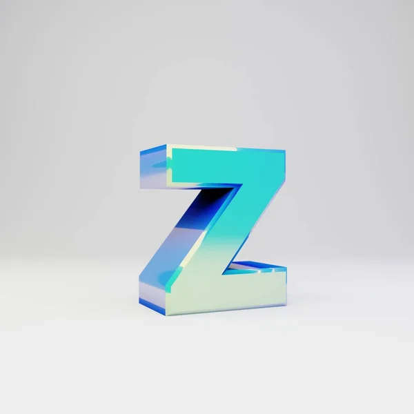 Himmelsblå 3D Letter Z gemener. Metall typsnitt med glansiga reflektioner och skugga isolerade på vit bakgrund. — Stockfoto