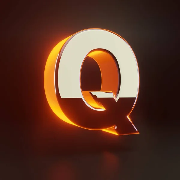 3D letter Q hoofdletters. Gloeiend glanzend metallic lettertype met oranje lampjes geïsoleerd op zwarte achtergrond. — Stockfoto