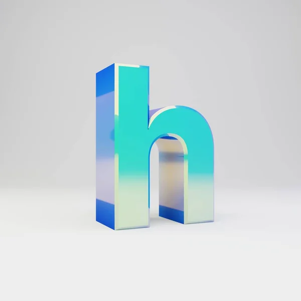 Hemelsblauw 3D letter H kleine letter. Metalen lettertype met glanzende reflecties en schaduw geïsoleerd op witte achtergrond. — Stockfoto
