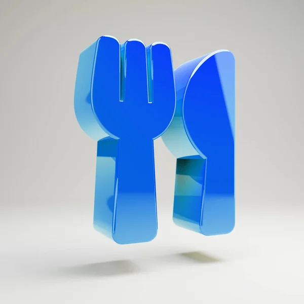 Ícone de utensílios azul brilhante volumétrico isolado no fundo branco . — Fotografia de Stock