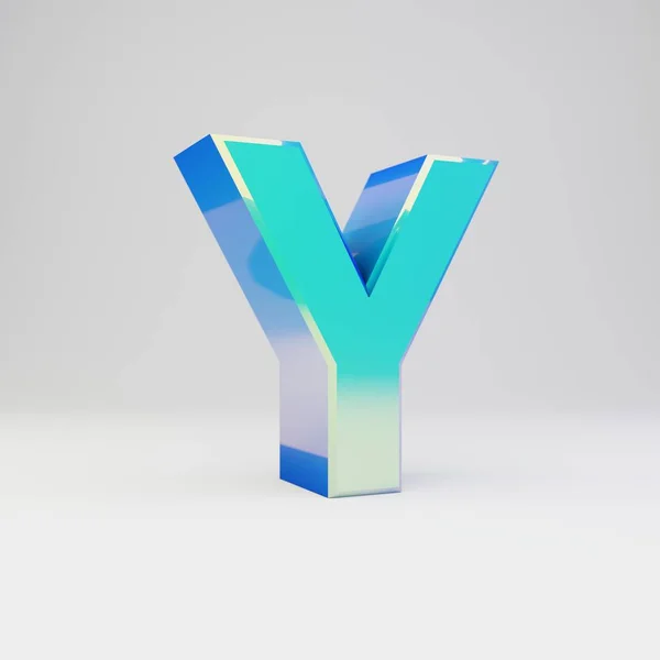 Hemelsblauw 3D letter Y hoofdletters. Metalen lettertype met glanzende reflecties en schaduw geïsoleerd op witte achtergrond. — Stockfoto