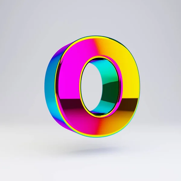 Holographic 3d letter O uppercase. Glossy font with multicolor reflections and shadow isolated on white background. — Stock Photo, Image