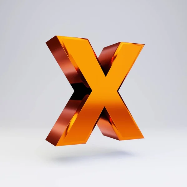 3d letter X uppercase. Hot orange metallic font with glossy reflections and shadow isolated on white background. — Stock Photo, Image