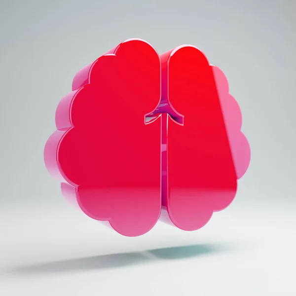 흰색 배경에 격리 된 볼륨 광택 핫 핑크 뇌 아이콘. — 스톡 사진