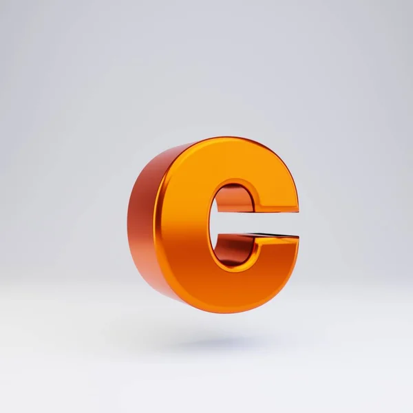 3D 文字 C 小文字。光沢のある反射と影が白い背景に分離されたホットオレンジメタリックフォント. — ストック写真