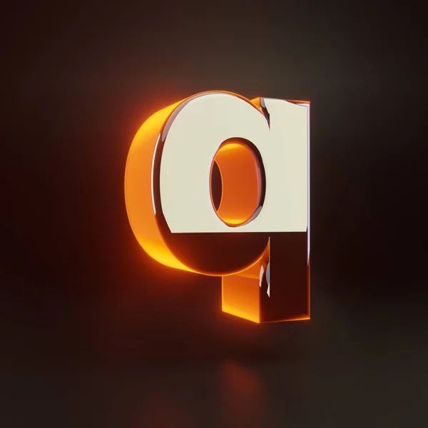 Prostorové písmeno Q malé Zářící lesklý kovový Font s oranžovými světly izolovanými na černém pozadí. — Stock fotografie