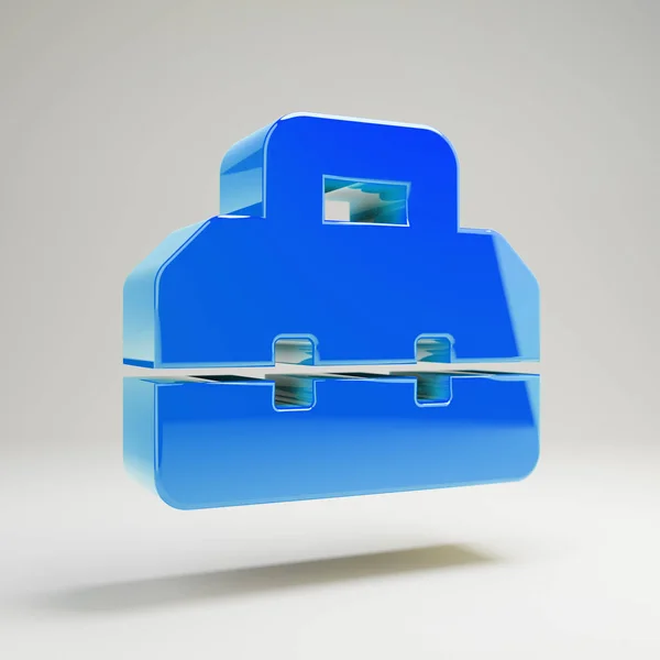 Ícone de caixa de ferramentas azul brilhante volumétrico isolado no fundo branco . — Fotografia de Stock