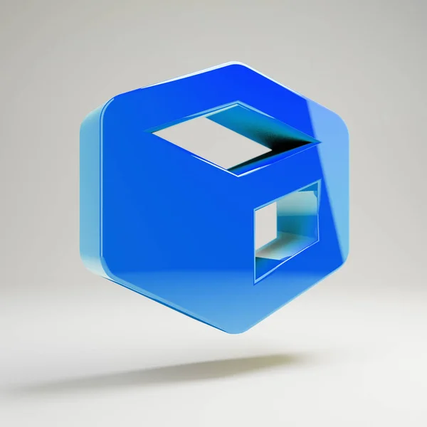 Volumetric brilho azul ícone cubo isolado no fundo branco . — Fotografia de Stock