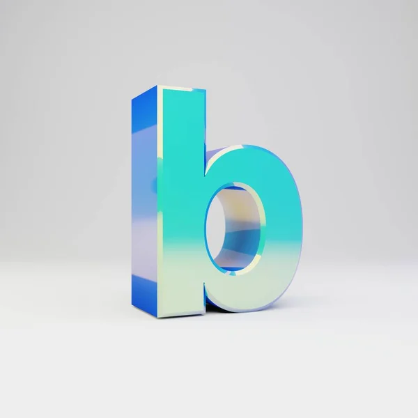 Hemelsblauw 3D letter B kleine letters. Metalen lettertype met glanzende reflecties en schaduw geïsoleerd op witte achtergrond. — Stockfoto