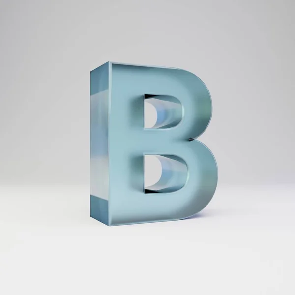 Ice 3D letter B hoofdletters. Transparant ijs lettertype met glanzende reflecties en schaduw geïsoleerd op witte achtergrond. — Stockfoto