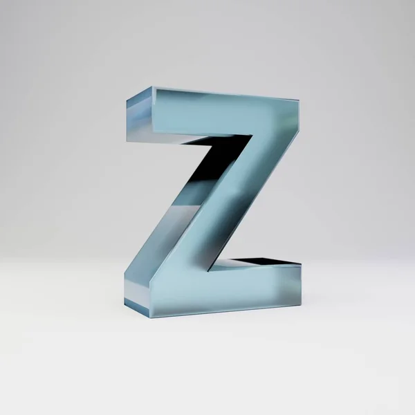 Лёд 3d буква Z прописная. Прозрачный шрифт со светящимися отражениями и тенью на белом фоне . — стоковое фото