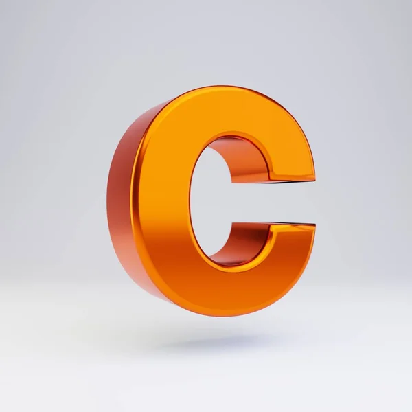 3d 字母 C 大写。热橙色金属字体，在白色背景上具有光泽反射和阴影. — 图库照片