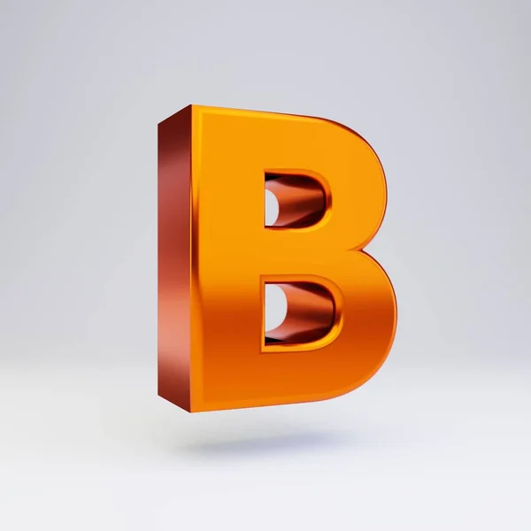3D γράμμα B κεφαλαία. Καυτή πορτοκαλί μεταλλική γραμματοσειρά με γυαλιστερές αντανακλάσεις και σκιά απομονωμένη σε λευκό φόντο. — Φωτογραφία Αρχείου