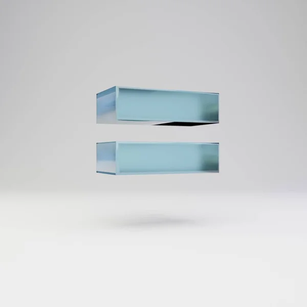 Gelo 3d é igual a símbolo. Fonte de gelo transparente com reflexos brilhantes e sombra isolada no fundo branco . — Fotografia de Stock