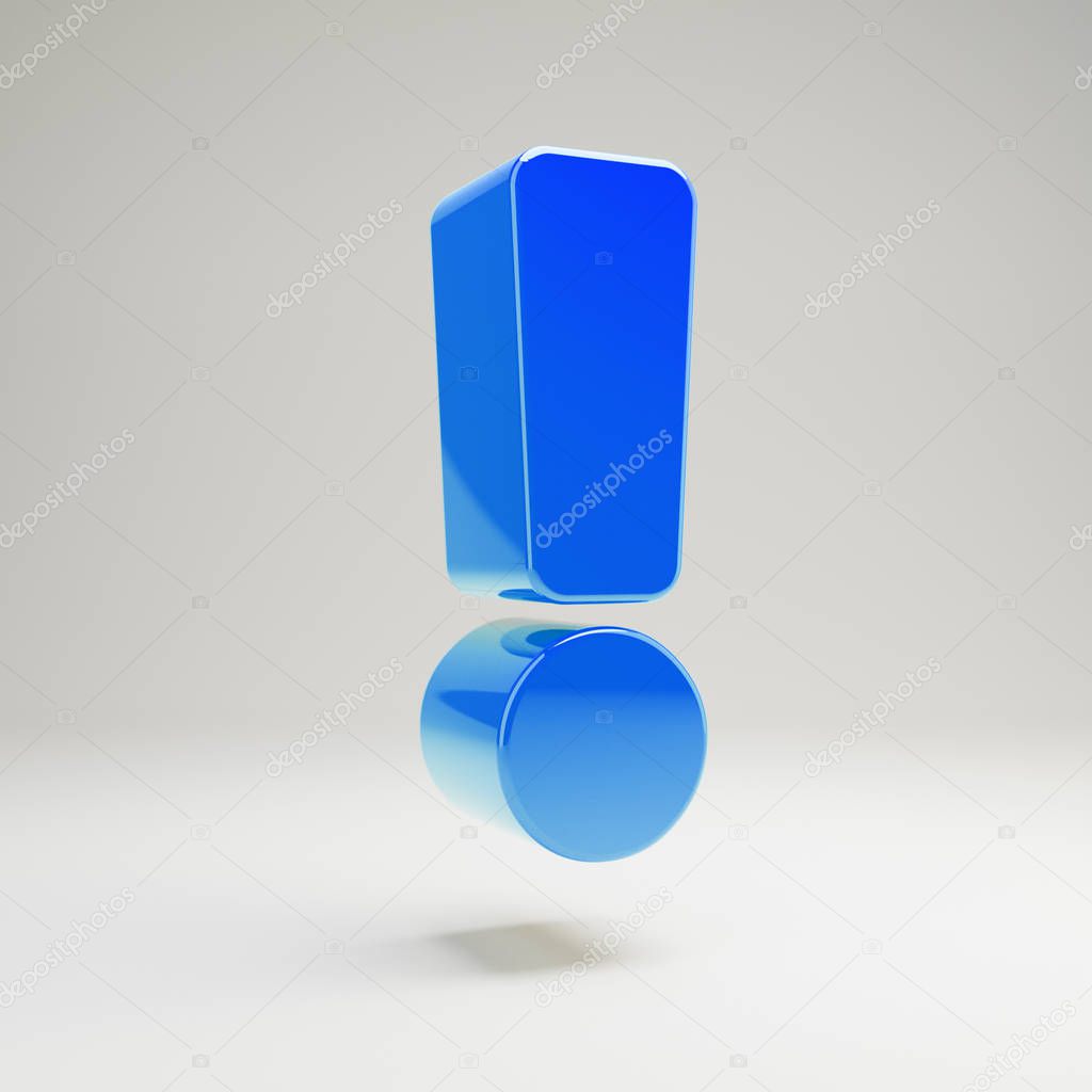 Volumetric glossy blue Exclamation icon isolated on white background.