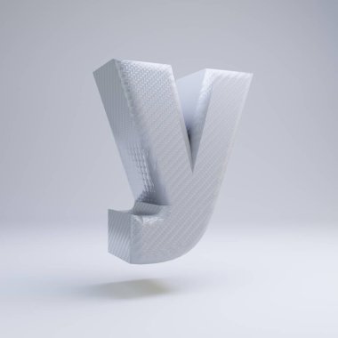 Karbon fiber 3d harfi Y küçük harf. Beyaz arka planda yalıtılmış beyaz karbon yazı tipi.