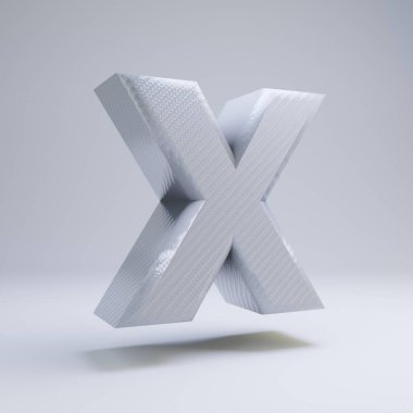 Karbon fiber 3d harf X büyük harf. Beyaz arka planda yalıtılmış beyaz karbon yazı tipi.