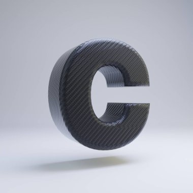 Karbon fiber 3d harf C büyük harf. Beyaz arka planda yalıtılmış siyah karbon yazı tipi.