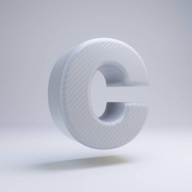 Karbon fiber 3d harf C büyük harf. Beyaz arka planda yalıtılmış beyaz karbon yazı tipi.