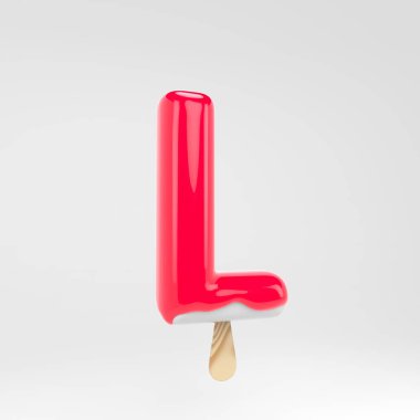 Dondurma harfi L büyük harf. Pembe buzlu alfabe. Beyaz arka plan üzerinde izole 3d işlenmiş tatlı yazı.