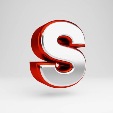 Metal 3d harf S büyük harf. Metalik kırmızı ve beyaz yazı tipi beyaz arka plan üzerinde izole.