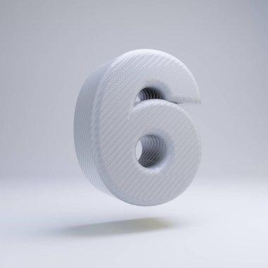 Karbon fiber 3d sayı 6. Beyaz arka planda yalıtılmış beyaz karbon yazı tipi.