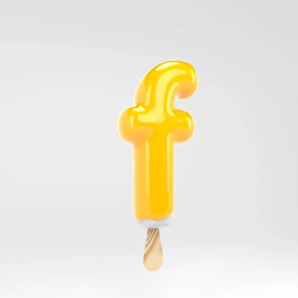 Crème glacée lettre F minuscule. Alphabet popsicle jaune. 3d rendu lettrage dessert isolé sur fond blanc . — Photo