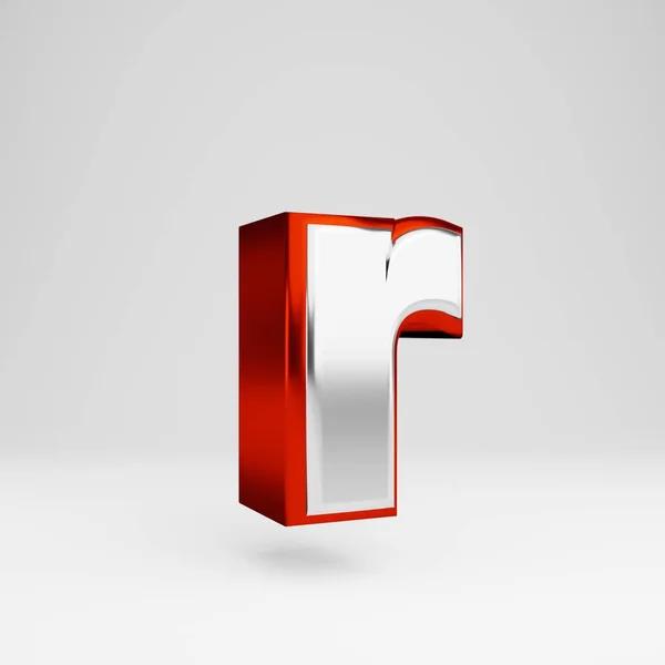 Metalen 3D letter R kleine letters. Metallic rood en wit lettertype geïsoleerd op witte achtergrond. — Stockfoto