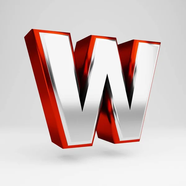 Metalen 3D letter W hoofdletters. Metallic rood en wit lettertype geïsoleerd op witte achtergrond. — Stockfoto