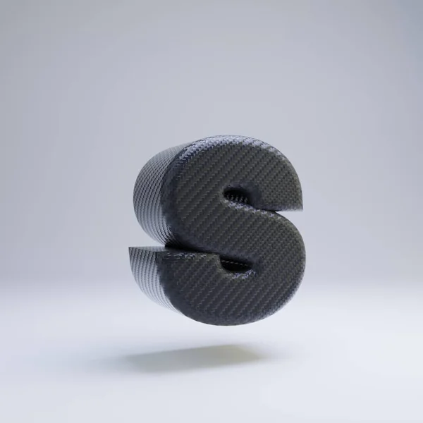 Kohlefaser 3d Buchstaben s Kleinbuchstaben. schwarze Schrift isoliert auf weißem Hintergrund. — Stockfoto